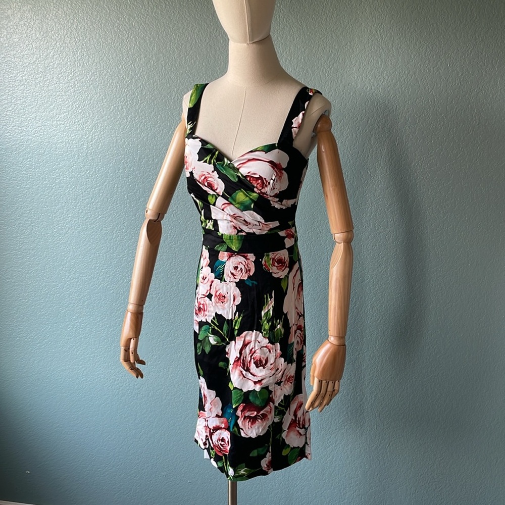 ASOS fitted Paper Doll Black and Pink Floral cotton Dress